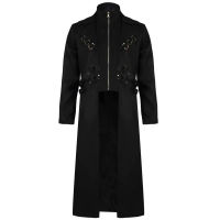 Mens Black Steampunk Tailcoat Jacket Victorian Gothic Trench Coat Men Renaissance Pirate Vampire แจ็คเก็ตฮาโลวีนเครื่องแต่งกาย S-5XL