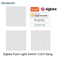 Zemismart Tuya Zigbee 3.0สวิตช์ไฟไม่มีเป็นกลาง Alexa Echo สมาร์ทชีวิต APP ควบคุมสมาร์ทผนังปุ่มกดสวิทช์2/3แก๊ง Tuya Zigbee Hub ต้องทำงานร่วมกับ Homekit ผ่าน ZMHK01 Hub