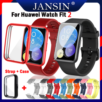 สาย สำหรับ Huawei Watch Fit 2 สายนาฬิกาข้อมือซิลิโคน พร้อมเคสฟิล์มกันรอยหน้าจอ เคส Huawei Fit 2 สายนาฬิกา นาฬิกาอัจฉริยะ Watch Fit 2 เคส