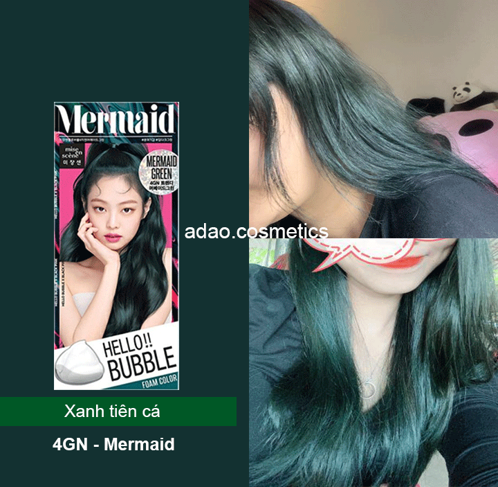 Nhuộm tóc Black Pink màu Mermaid (xanh rong biển) là bí quyết để bạn tạo nên phong cách thời thượng và nổi bật. Với chất lượng đảm bảo, màu sắc đậm nét và bền màu lên đến 4-6 tuần, thuốc nhuộm tóc Black Pink là lựa chọn thông minh cho bạn cả trong suốt thời gian tới.