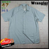 Wrangler®แท้ อก 47 เสื้อเชิ้ตผู้ชาย แรงเลอร์ สีฟ้า แขนสั้น เนื้อผ้าดี