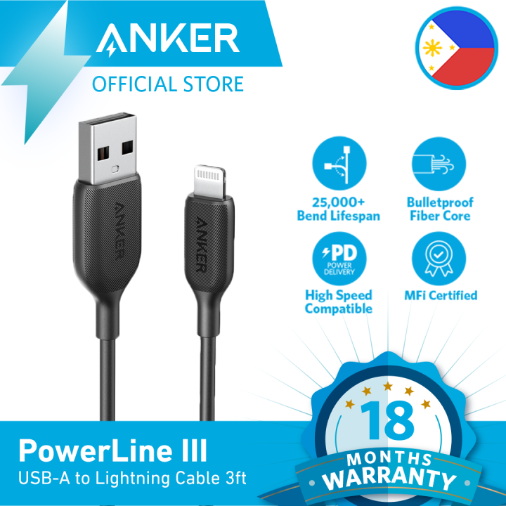 Anker PowerLine III USB A to Lightning Cable, 3ft, Apple MFi Certified, USB Charging and Sync