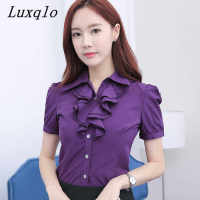 Luxqlo เสื้อสำนักงานผู้หญิงเสื้อสีม่วงเกาหลีแฟชั่นสไตล์ฤดูร้อนแขนสั้นเสื้อบางใหม่