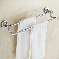 ┋✉☸ Polished Chrome Brass Double Towel Bar Black Brass Bathroom Accessory Towel Rail Towel Holder BD568