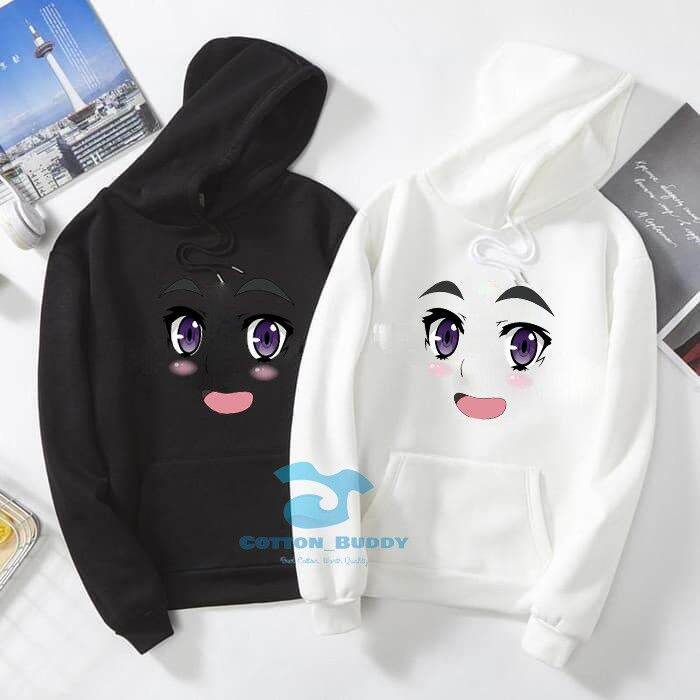 SWEATER HOODIE KAWAI FACE JAKET ANIME WIBU MUKA MANGA FULL COLOUR ...