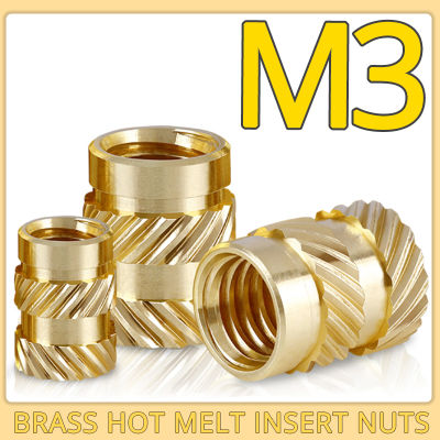 50Pcs M3ทองเหลืองใส่ถั่วร้อนละลายทองแดงความร้อนใส่ด้ายฝัง Knurled ฉีด Nut