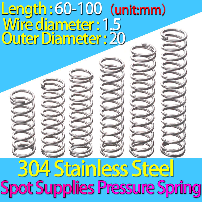 1mm 304 Stainless Steel Wire Compression Pressure Spring 120/150/180/200mm Long 