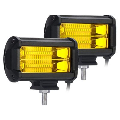 2X 5 Inch 72W LED Work Lights Waterproof Off Road Pod Fog Lights Yellow Lamps for Trucks ATV UTV Polaris Boat Golf Cart