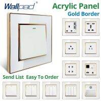 Wallpad US UK Sockets And Switches 220V White Acrylic Panel With Gold Edge USB Charge Port Outlet 1 2 3 4 Gang 2 Way Reset 3 Way