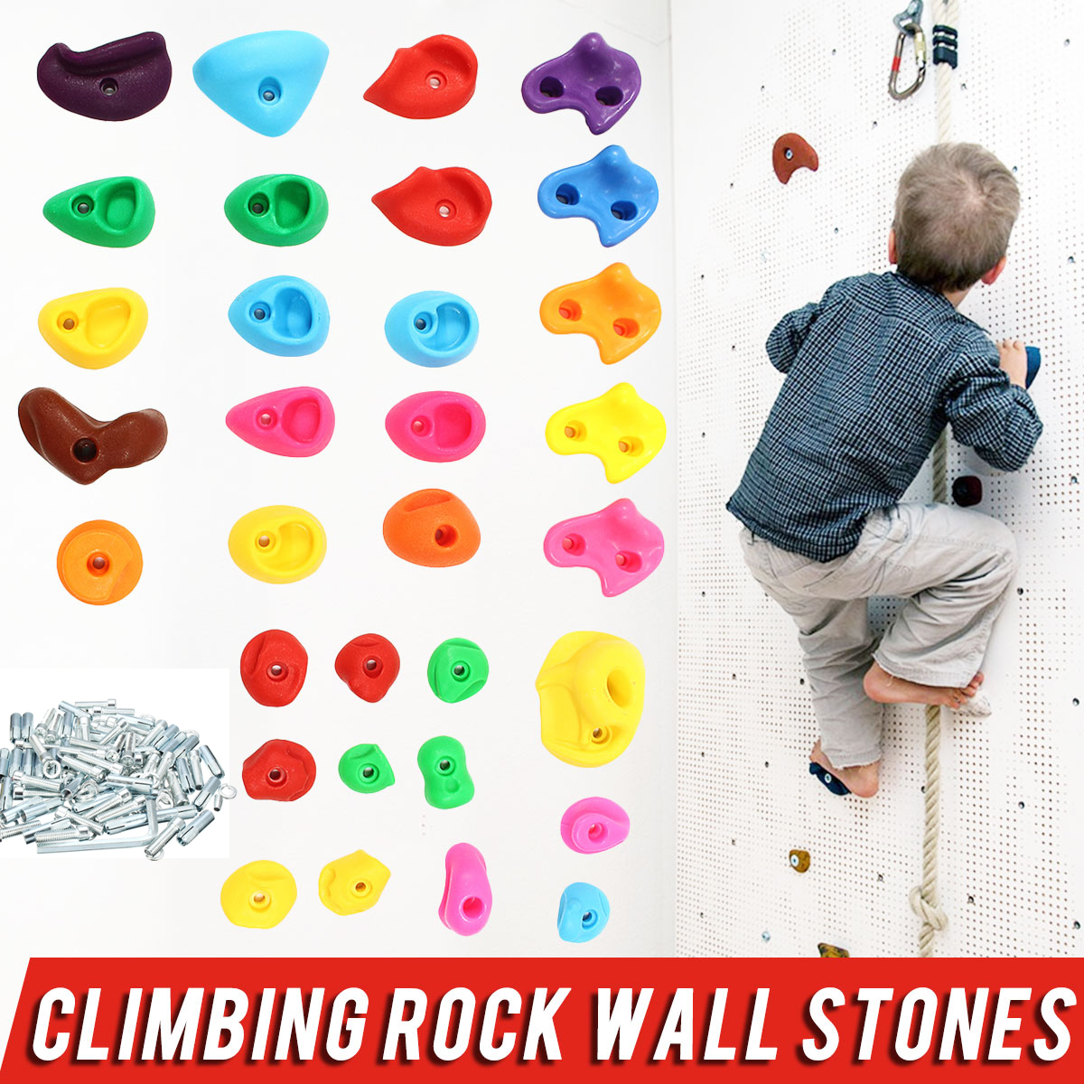 32Pcs Textured Climbing Holds Rock Wall Stones Holds Grip for Kid Indoor/Outdoos 
