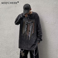 MAYCHEER   แขนยาวพิมพ์ลายปีศาจดำเสื้อกันหนาวบางสายลมธรรมชาติรัฟเฟีย