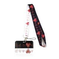 Medical Electrocardiogram Heart Art Lanyard Keys Phone Holder Neck Strap With Keyring ID DIY Animal webbings ribbons Hang Rope Bag Accessories