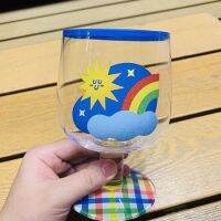 Korea 2022 Summer Color Plaid Rainbow Sea Blue Glass Sunflower Goblet top