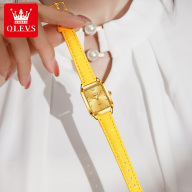 Luxury Swiss Brand OLEVS Gold Watch for women Original Square Dial Leather Strap - Two-hand watch thumbnail