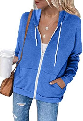 Fashion Trend Solid Color Long Sleeve Pocket Drawstring Hoodie Zipper Thickened Sweater Woman