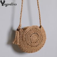 【CC】 Round Tassel Crossbody Rattan Handbags Woven Beach Bohemia Shoulder Tote