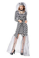 Carnival Party Halloween Inmate Prisoner Fancy Dress Ghost Vampire Bride Costume for Womens Girls With Veil Full Set Uniform