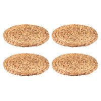 4Pc Natural Water Woven Placemat Round Woven Rattan Table Mat Water Placemat Round Pad Woven Green Tropical Wedding Or Home Decoration 30Cm