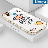 เคส Dienya สำหรับ Infinix Smart 5 Hot 10 Lite เคส X657 X657C ลายการ์ตูนหมีพื้นที่ขอบสี่เหลี่ยมใหม่เคสชุบพื้นผิวเคสซิลิกาเจลนิ่มกันกระแทกเคสมือถือรวมเลนส์กล้องถ่ายรูปฝาครอบป้องกัน