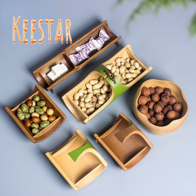Keestar แฮนด์เมดไม้ไผ่ธรรมชาติสไตล์ญี่ปุ่นตะกร้าขนมขนาดเล็กขนมถาดตกแต่งสร้างสรรค์