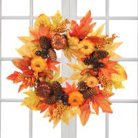 Thanksgiving Door Wreath Thanksgiving Wreath Decorations Rustic Pine Cones Maples Leaf Farmhouse Seasonal Hanger Decor For Front