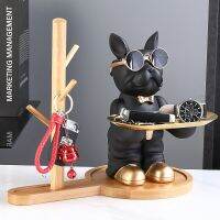 Standing Black Butler French Bulldog Statue With Tray Sculpture Home Animal Figurine For Home Decor Table Living Ornament