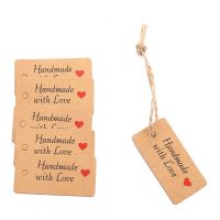 100pc 4x2cm Kraft Paper Tags with Strings Handmade with Love Hang Tags Garment Tags for Candy/Gift Display Packing Label Card Artificial Flowers  Plan