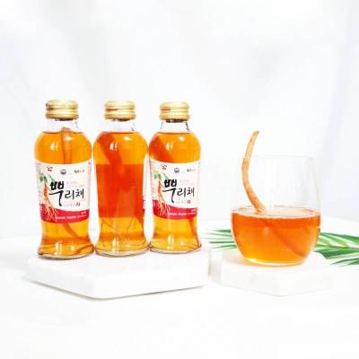 เครื่องดื่มโสมแดงเกาหลี korean red ginseng drink with root gold brand ebiche 홍삼액에 인삼 뿌리채 120mlx3ea