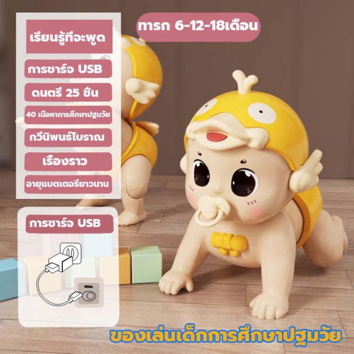 ปลอดภัยสำหรับ0-3ขวบ-ของเล่นคลาน-ตุ๊กตาคลานได้-ตุ๊กตาฝึกพูด-ของเล่นเด็ก-ของเล่นเสริมพัฒนาการ-ตุ๊กตาฝึกคลาน-ตุ๊กตาคลาน-ตุ๊กตา-เด็กคลาน-ตุ๊กตาใส่ถ่าน-ตุ๊กตามีเสียง