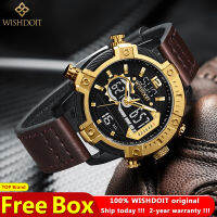 100 original WISHDOIT Luxury Watch for men TOP nd Waterproof Sport Leather strap Chronograph Fashion LED Display watches