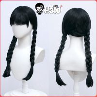 Wednesday Addams Cosplay Wig Costumes Anime Wednesday Costumes Wig HSIU Black Long Dress Black Double Braided Hair +Wig Cap