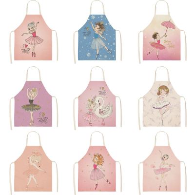 Cute Pink Girl Cotton Linen Sleeveless Apron Printed Kitchen Aprons Women Home Cooking Baking Waist Bib Pinafore 55x68cm Aprons