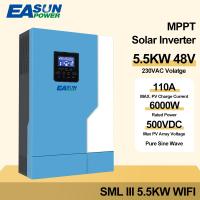 EASUN 5.5KW พลังงาน Soalr อินเวอร์เตอร์500Vdc MPPT 110A 500VDC ป้อนข้อมูล PV 220VAC 48VDC 5.5KW เพียวไซน์เวฟอินเวอร์เตอร์ไฮบริดพร้อม Wifi