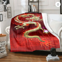 Super clear 3D Chinese Dragon Series-Black Red Golden Dragon bed blanket office home hiking picnic thick quilt fashionable bedspread flannel blanket