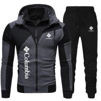 New Casual Mens Sports Suit Fashion Hooded Splicing Zipper Jacket Columbia + Pants Set Men;s Hooded Sweater Set 2023