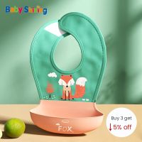 【CC】 Silicone Baby Bib Childrens Eating Food Supplement Rice Saliva Apron Tableware