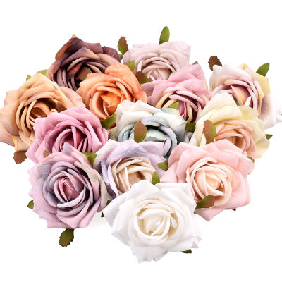 【cw】30pcs 6cm Oil painting vintage Rose Artificial Silk Flower Heads Wedding Decoration DIY Wreath Scrapbooking Craft Fake Flowers