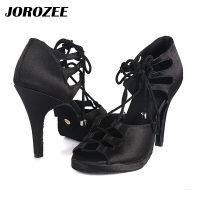 JOROZEE แพลตฟอร์มละตินรองเท้าเต้นผู้หญิงซาตินสีแดงบรอนซ์สีดำรองเท้าปาร์ตี้งานเลี้ยงเต้นรำส้นสูงนุ่มภายนอก