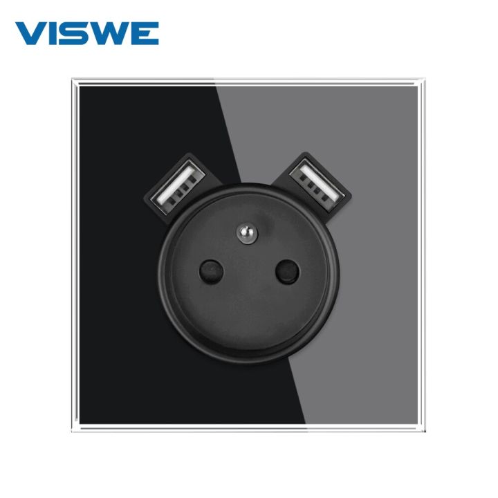 viswe-wall-touch-switch-power-socket-black-82mm-full-mirror-crystal-glass-panel-16a-french-electrical-outlets