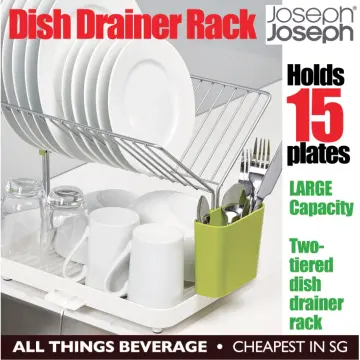 Joseph Joseph Y-Rack Dish Rack and Drain Board Set with Cutlery Organizer Drainer  Drying Tray, Large, Gray