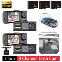 3ช่องยานพาหนะ Dash Cam 2นิ้วหน้าจอ IPS HD 1080จุด3เลนส์ภายในรถ DVR ด้วยมุมมองด้านหลัง DVR 170องศามุมกว้าง G-sensor