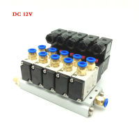 4V210-08 DC12V DC24V AC220V 2 Positions 5 Way  Solenoid Valve Aluminum Base Fitting Mufflers Set 5 Stations