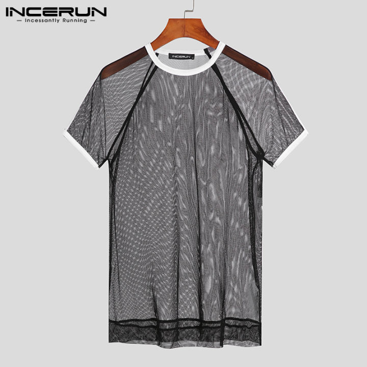 incerun-เสื้อเบลาส์แขนสั้นคอกลม-เสื้อผ้าลำลองสำหรับผู้ชายทรงพอดีตัว