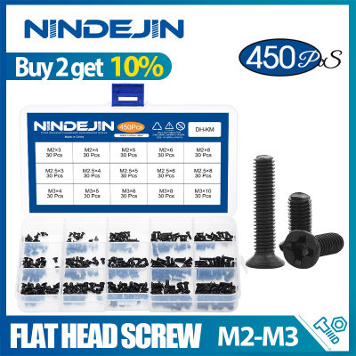 450 ชิ้น countersunk หัวแบนฟิลลิปมินิสกรูชุด M2 M2.5 M3 เหล็กคาร์บอนคอมพิวเตอร์โน๊ตบุ๊คแล็ปท็อปสกรูชุด