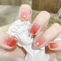 [COD] Repeated use of manicure patches wearing nail powder translucent gradient flower square round short white style false nails