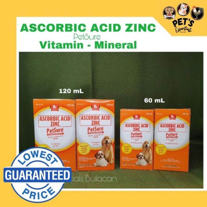 Pet Sure Ascorbic Acid Zinc 60mL ExpirationSept 2024/120mL Expiration