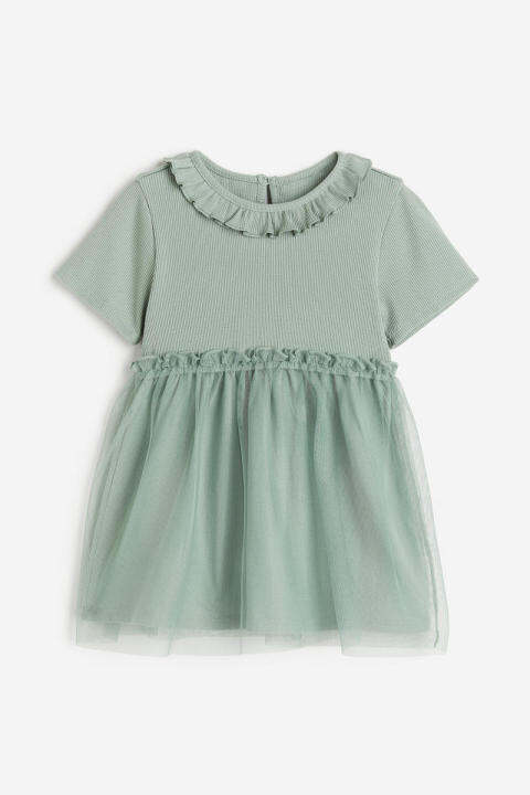 H&M - Tulle-skirt Jersey Dress - Green Dusty Light | Lazada PH