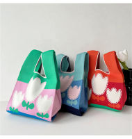 Women Casual Flexible Thick Niche Design Reusable Knitted Handbag Tulip Flower Knitted Shoulder Bag