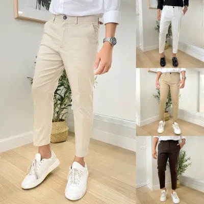 ใหม่กางเกงขาเต่อ 5 ส่วน ชิโน่ ผ้ายืดนิดหน่อย เอว 28-42 นิ้ว กางเกงทำงานผู้ขาย [CHINO PANTS] Slim-Fit