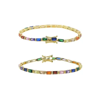 minimalist small baguette cz colorful rainbow tennis celet gold plated jewelry for women